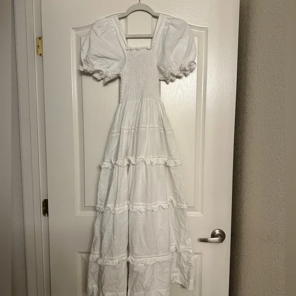 The Great The Savanna Shirred Tiered Cotton-voile Midi Dress - White size 0/XS - Picture 10 of 10